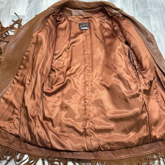 ✅Womens XL Damselle Leather Fringed Jacket W/Toggle Buttons Belt *NO FUR COLLAR - Picture 8 of 11